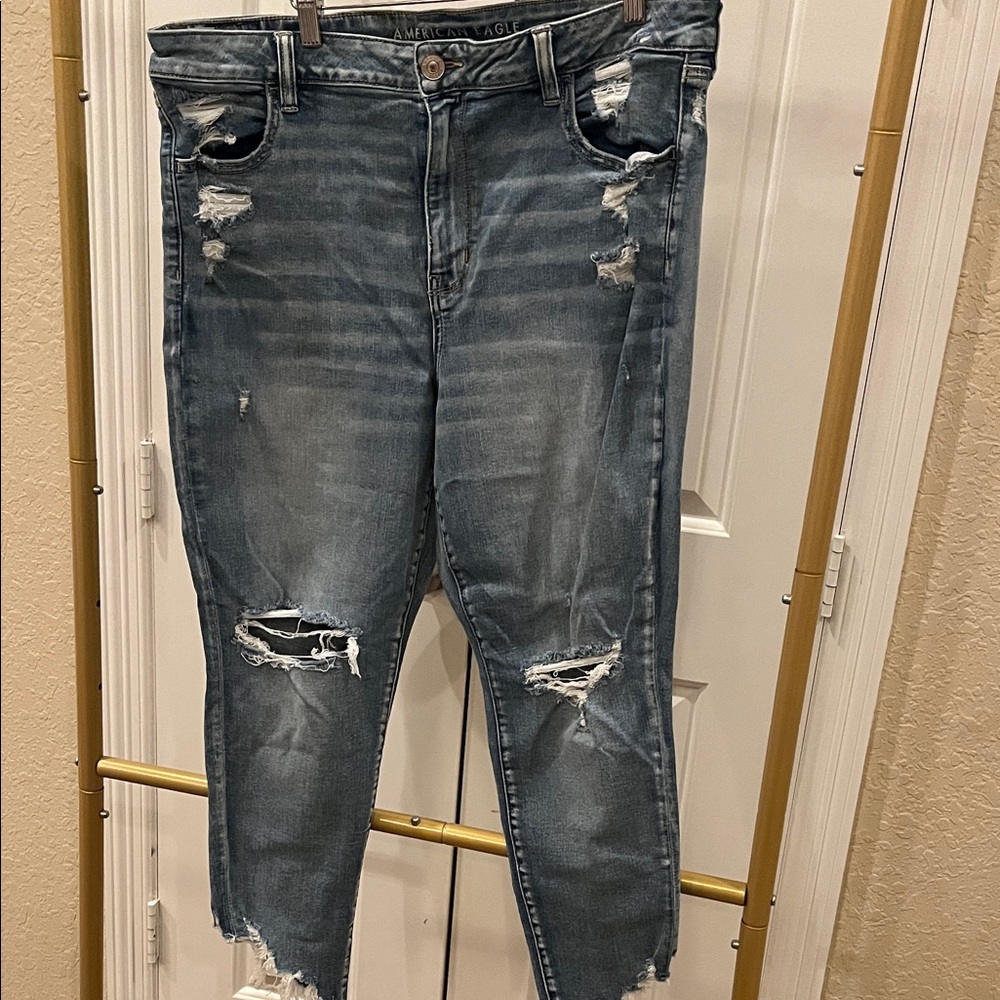 American Eagle Outfitters Women's Skinny Distressed Jeans - Blue